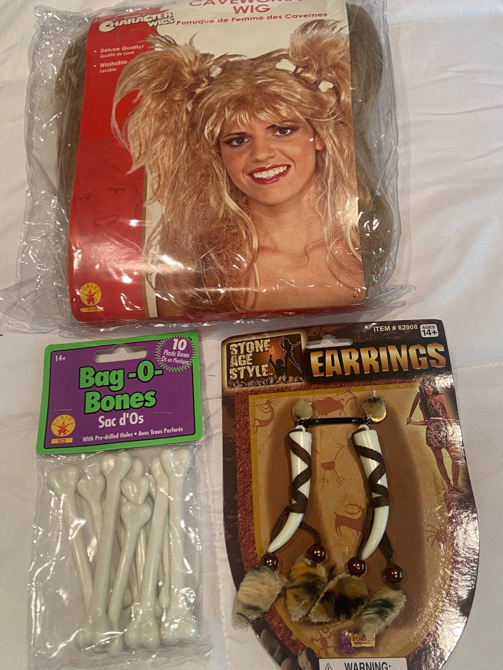 Cavewoman/ Stone Age/ “Pebbles” accessory kit includes Wig, faux bones, earrings
